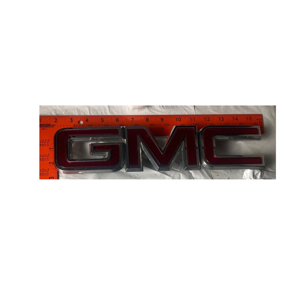 GMC Red Chrome Front Grille Tailgate Emblem Nameplate Logo 14.5 Inch Truck SUV
